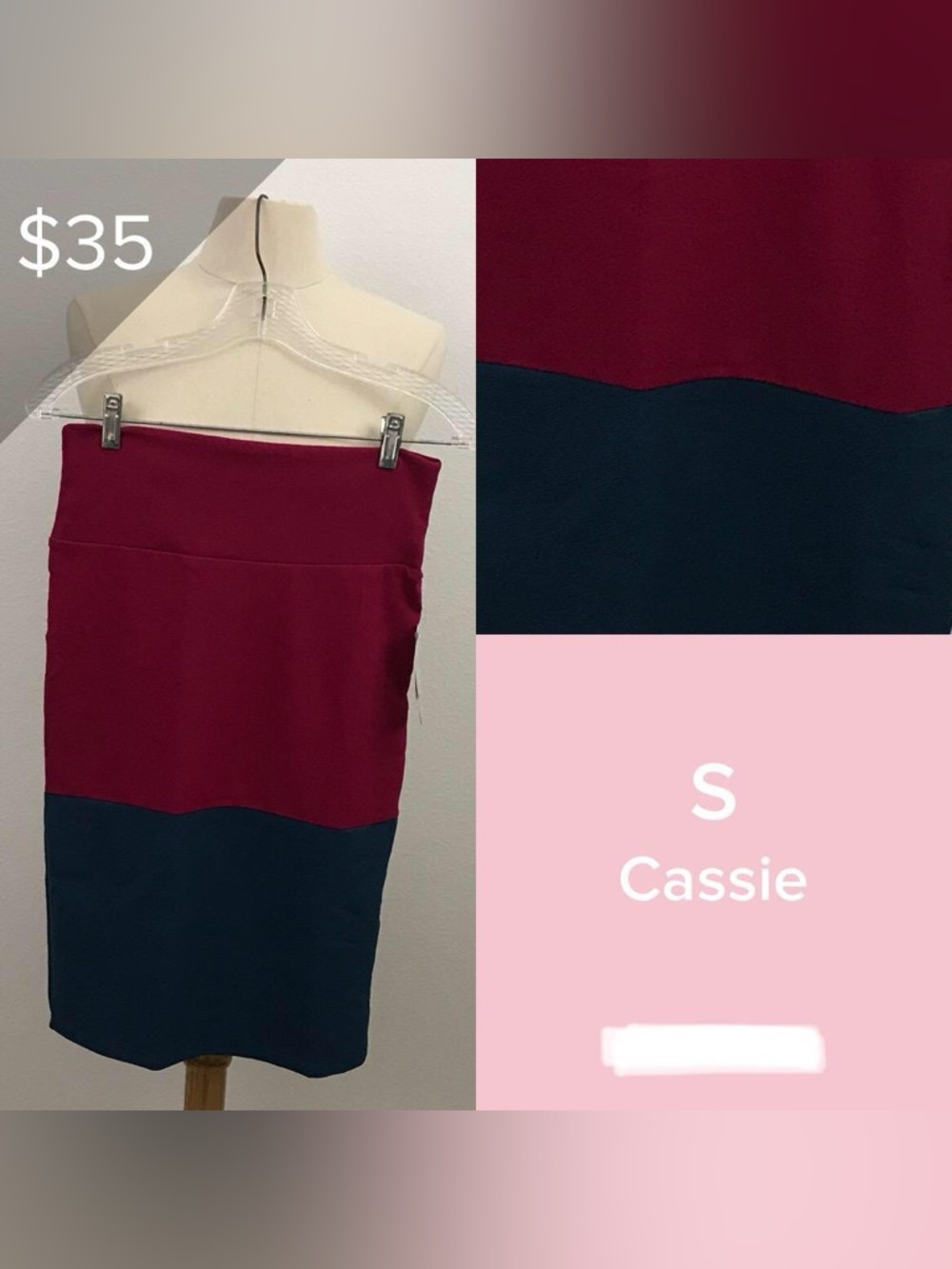 LuLaRoe Cassie Pencil Skirt in Burgundy and Navy